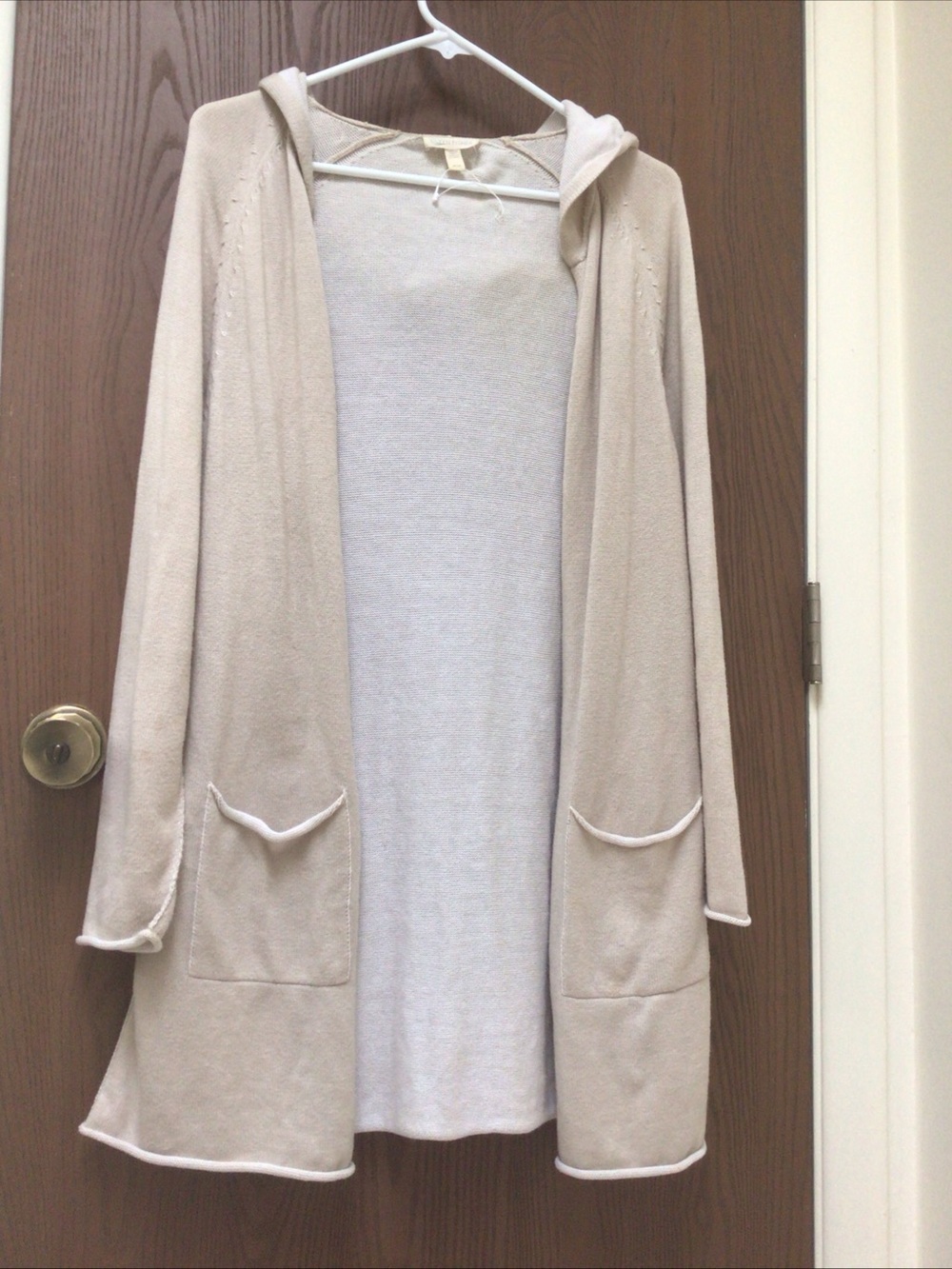 Eileen Fisher Light Beige Hooded Open-Front Cardigan, 100% organic cotton, sz M